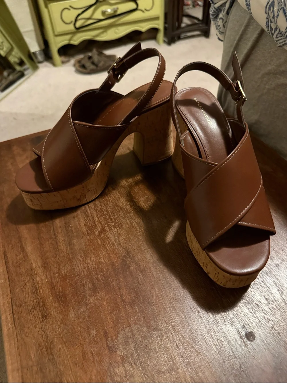 Anthropologie Cross-strap Woven Platform Sandals Cork Brown Sz 37